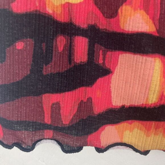 NWT Twiin Y2K Red Orange Black Inferno Mesh‎ Mini Skirt Lettuce Hem Size S - Picture 5 of 7